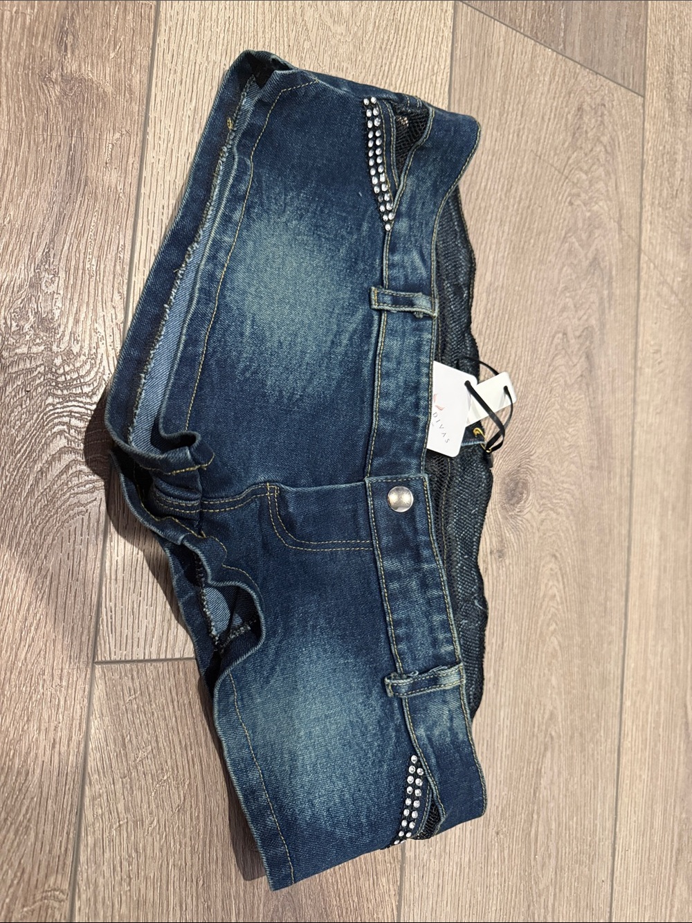 Dark Blue Women's Denim Shorts with Embellished Pockets